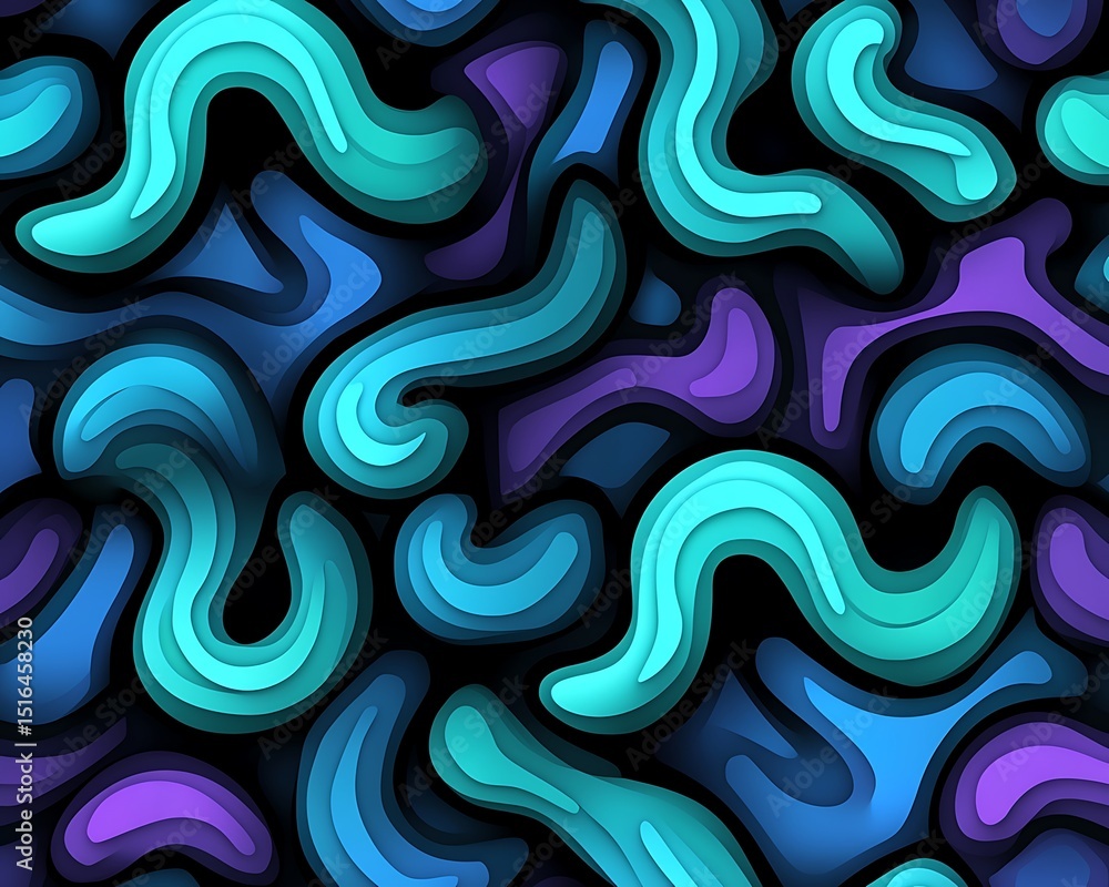 Poster abstract layers of curved colorful shapes against a dark background