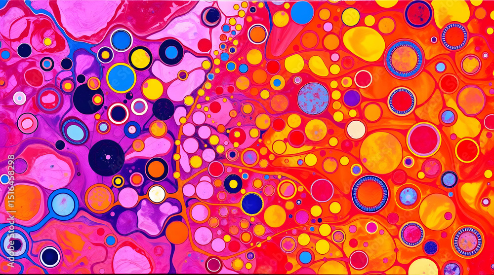 Poster a vibrant dance of circles an abstract exploration in texture color and depth