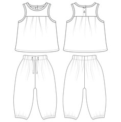  kids baby girl  sleeveless summer tops wide leg pants vector