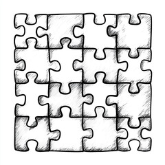 Empty puzzle grid with outlined pieces on a white background 