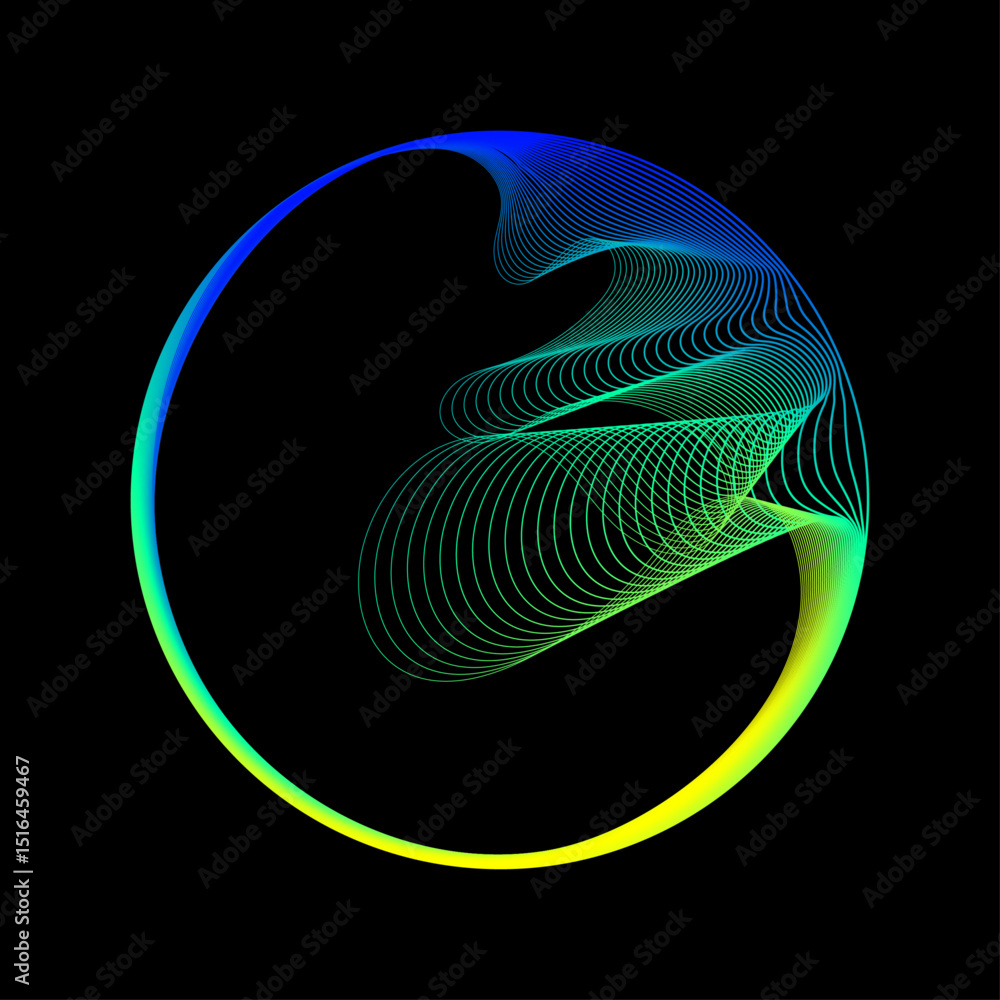 Fototapete neon iridescent circle linear frame, flowing wave in circular shape. glowing neon color round curve 