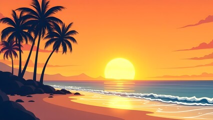 Dramatic Coastal Sunset Framed by Palm Silhouettes