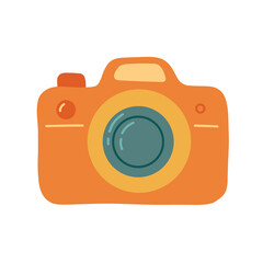 Cute vector illustration of a retro orange camera, perfect for photography themes and vintage design projects. Ideal for creative blogs, marketing materials, or digital artwork.
