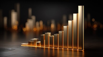 Glowing golden bar chart on dark background	