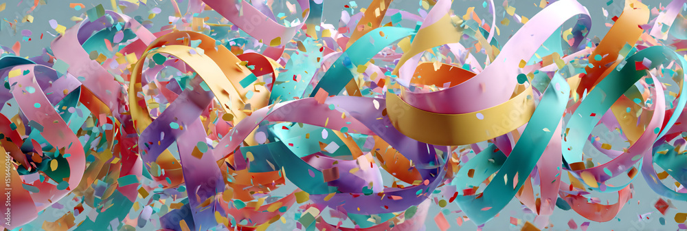 Aufkleber abstract colorful ribbons and confetti festive design background 3d red on transparent background