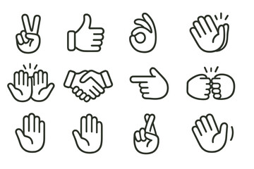 Fototapeta premium Collection of hand gesture icons displaying various signs on olive background