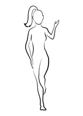 Female silhouette. Woman body outline icon. Girl figure in line style. Sign for wellness center, sport or beauty salon and spa. Vector isolated illustration