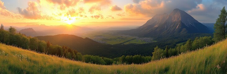 Fototapeta premium Majestic Mountain Sunset View