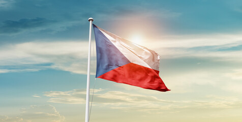 Czech Republic national flag waving in the sky with mast. 