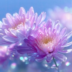 Delicate pastel pink chrysanthemum blossoms.  Soft focus, light, airy,  and dreamy floral close-up