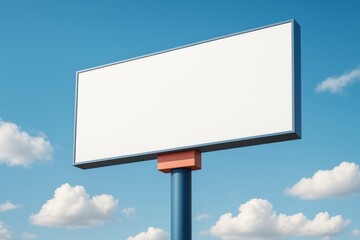 Blank billboard mockup against blue sky with clouds, ideal for advertising, branding, poster or banner design with clean background concept.