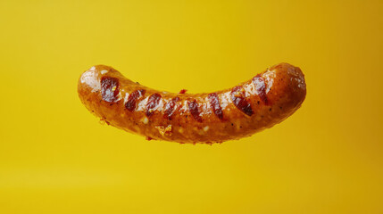 Grilled Sausage on Yellow Background Studio Shot