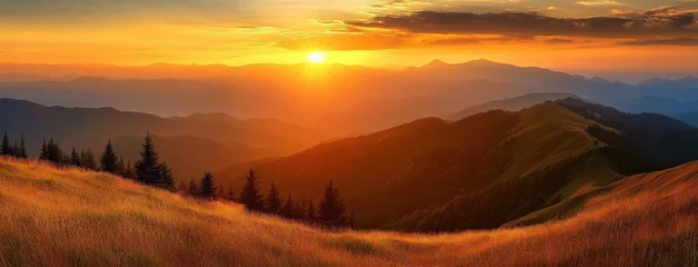 Fototapeten Golden Sunset Over Mountain Peaks © fanjianhua