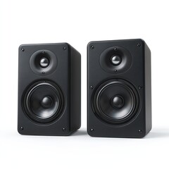 Fototapeta premium Pair of black speakers. Modern design, high-quality sound