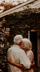 Senior Couple Embracing Outdoors – Peaceful Love in Old Age