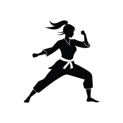 Female martial arts fighter black silhouette on white background 