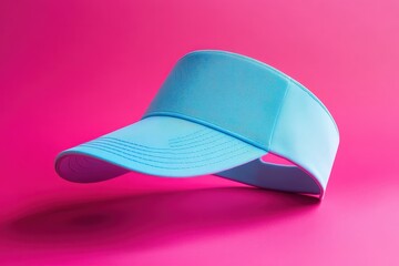 Light-blue visor cap on a vibrant pink background.