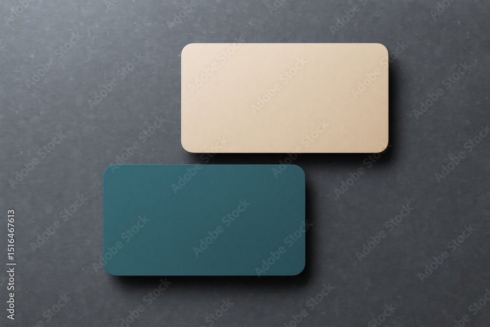 Aufkleber Two rectangular mockup cards with rounded corners on dark stone background in minimalist branding concept layout with copy space design template.
