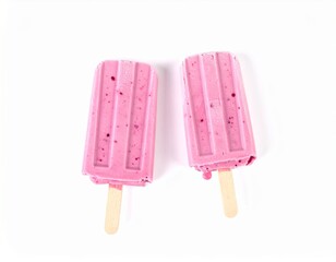 Berry cream popsicles isolated on white background, summer frozen treat, dairy dessert, copy space