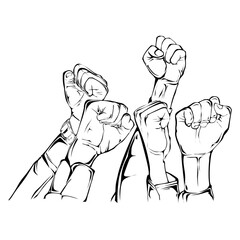 Raised Fists Black Illustration of Strength and Solidarity on Transparent Background