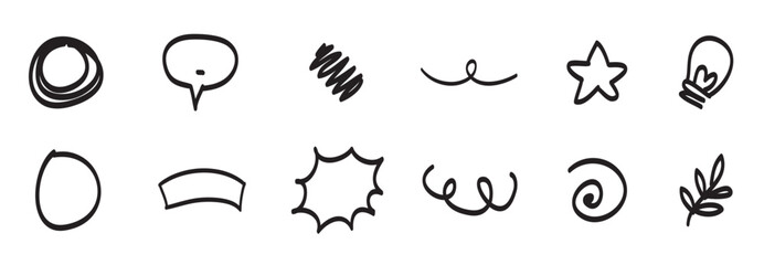 Hand drawn doodle vector set. Collection of cute hand drawn doodle. Doodle Lines circles and curves vector hand drawn, vector illustration