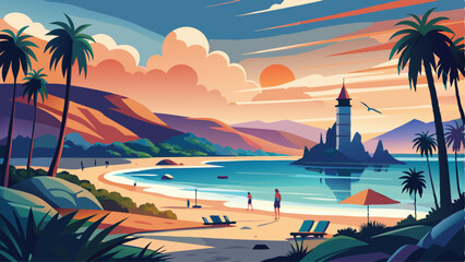 Abstract Modern City Skyline - sea beach Illustration Design