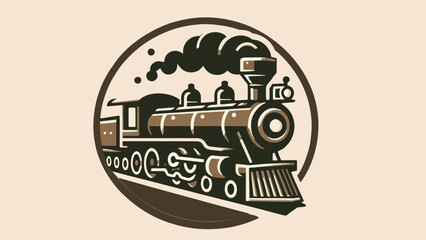 A vintage logo with an illustrated steam locomotive in sepia tones, capturing the spirit of a railway company's heritage  © Animasi