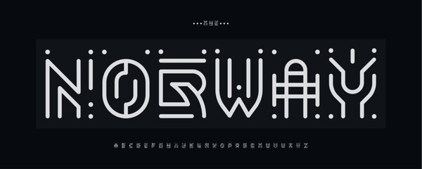 Fototapeta na wymiar Runic techno alphabet, modular wireframe font, abstract scandinavian typescript for cyber branding, futuristic headline style, digital sci-fi typography, nordic typographic design. Vector typeset