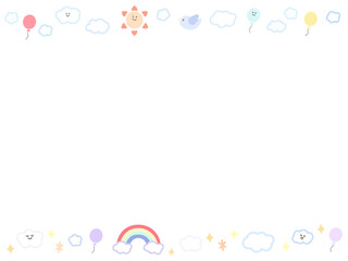 空と虹と風船のかわいい背景・フレーム