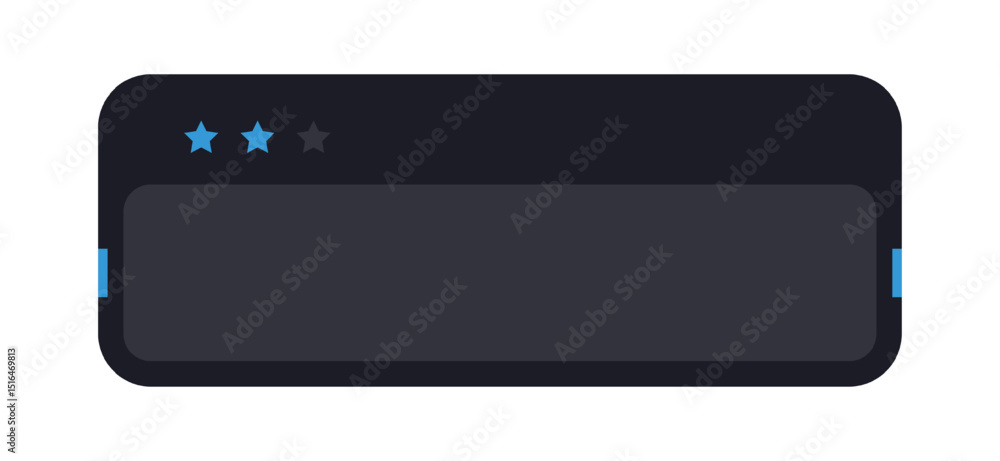 Poster dark ui rating panel with three blue stars. minimal interface review bar with star icons. modern fee
