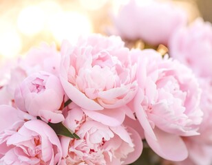 Soft pink peonies in sunlight