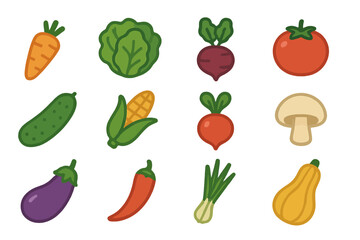 Colorful collection of vibrantly illustrated vegetables on a green background