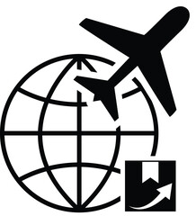Plane delivery icon. Global airplane delivery sign. Worldwide air freight symbol. flat style.