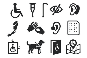 Inclusive accessibility icons: disability aids and assistive technology symbols