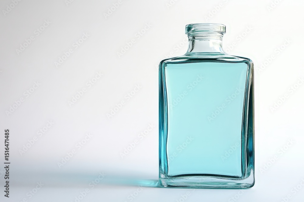 Poster light teal glass bottle with a rectangular shape.