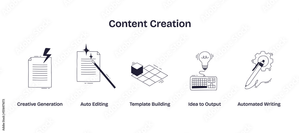 Poster content creation involves creative generation, auto editing, and automated writing, illustrated with