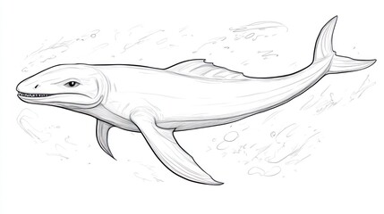 Obraz premium Gray-scale illustration of a prehistoric marine creature