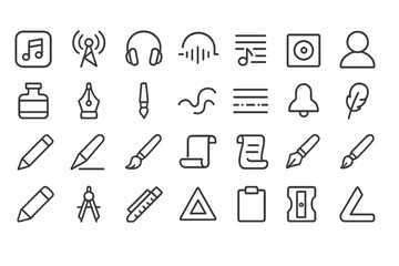 Fototapeta premium Black and gray music and art icons on graded background