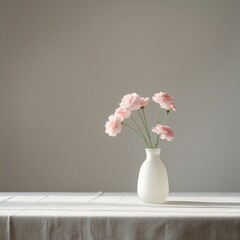Fototapeta premium A Simple White Vase Holding Pretty Pink Flowers with Soft Light
