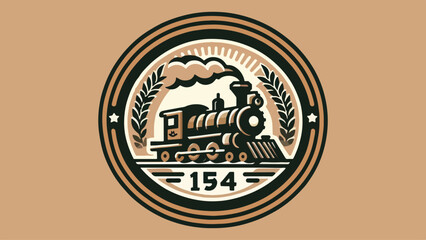 A vintage logo with an illustrated steam locomotive in sepia tones, capturing the spirit of a railway company's heritage 