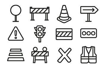 Traffic signs and safety icons on olive green background