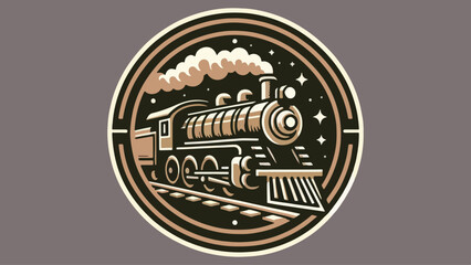 A vintage logo with an illustrated steam locomotive in sepia tones, capturing the spirit of a railway company's heritage 