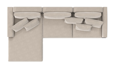 Beige sectional sofa top view isolated.