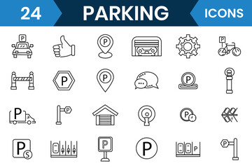 Car parking icon set design. Public parking and parking location sign symbol. Parking line icon vector set. Vector illustration.