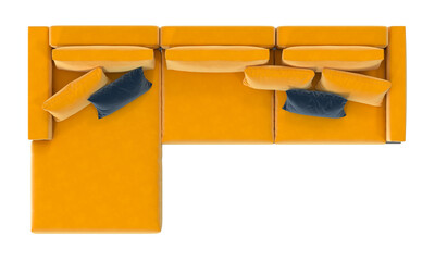 Yellow sectional sofa top view isolated.