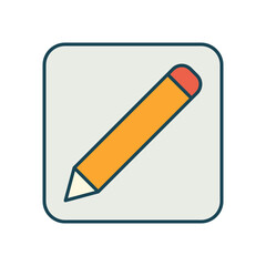 Minimalist Pencil Symbol with Orange Body and White Tip Inside Gray Square Button for Text Input Interface