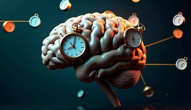 Creative Visualization of Brain with Clocks Representing Time Management Concepts