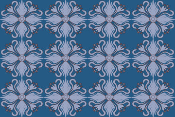 seamless floral pattern white a blue background.