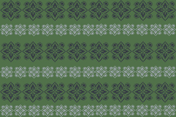 This design features a traditional Thai textile pattern with symmetrical, intricate motifs in a repeating layout, commonly seen in woven fabrics from Thailand. green and white