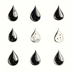 Elegant and Serene Flat 2D Raindrop Vector Set with Transparent Background and Stylish Silhouette Detailing for Digital Graphics